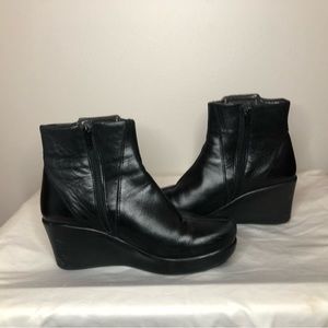 Leather Wedge Black Ankle Boots